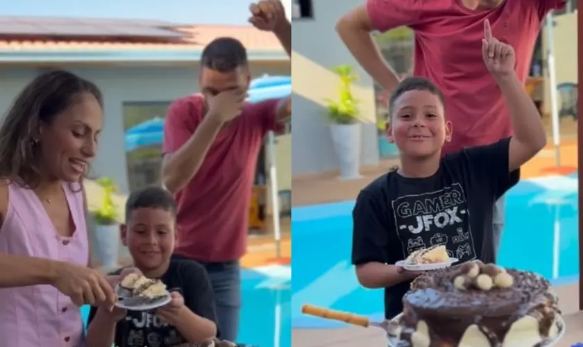 Menino de 7 anos dedica primeiro pedaço de bolo a Jesus e emociona milhões nas redes