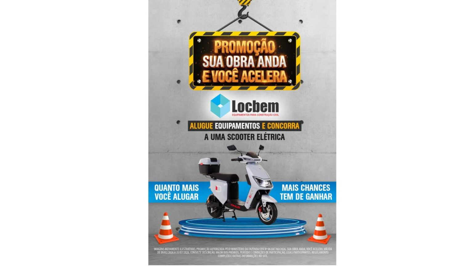 Locbem Equipamentos lança campanha “Construa, Alugue e Ganhe” e sorteará moto elétrica entre clientes