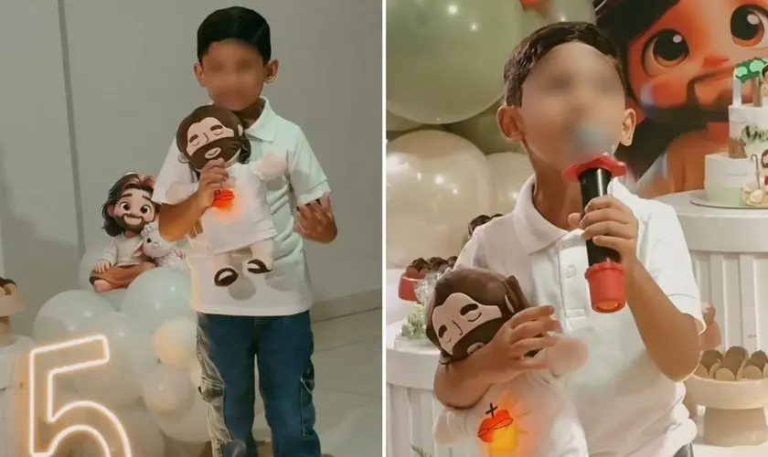 Menino de 5 anos faz aniversário com tema de Jesus e emociona convidados com apelo de fé no RJ