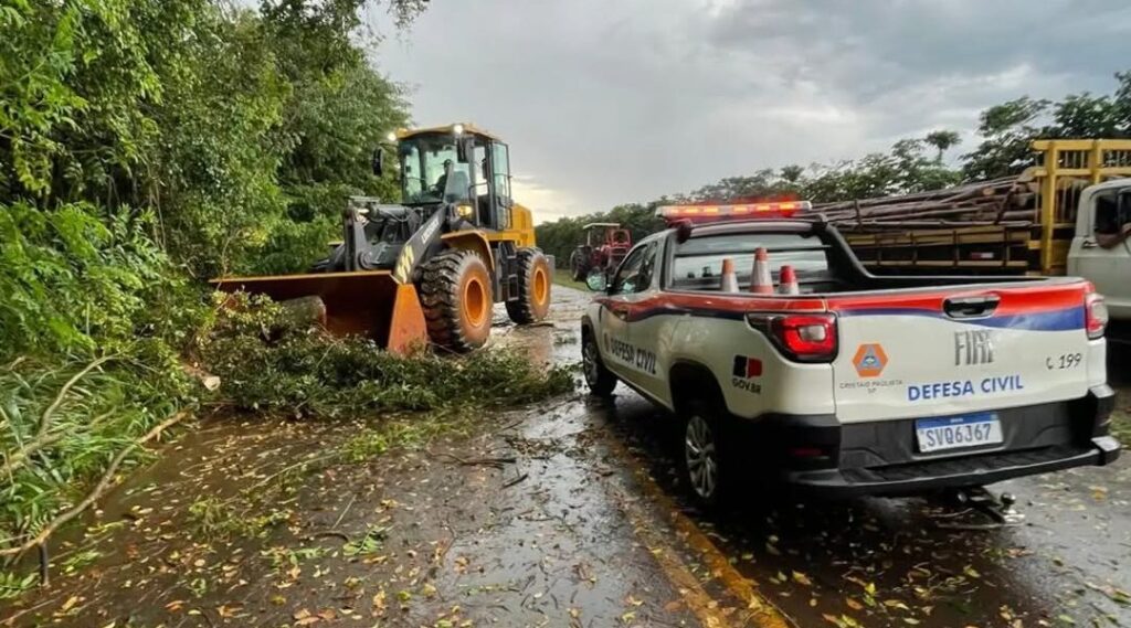 Temporal derruba árvore, mobiliza motoristas e interdita vicinal entre Cristais Paulista e Águas Quentes