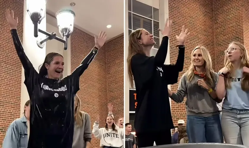Batismo de jovem surda emociona multidão e marca culto com centenas de decisões por Jesus em universidade dos EUA