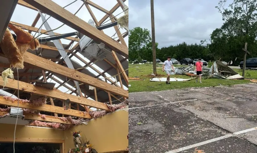 “A mão de Deus estava sobre nós”: tornado destrói igreja e poupa congregação