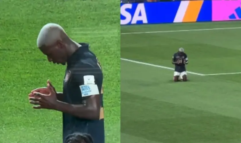 Moisés Caicedo se ajoelha para orar após derrota do Equador e dá exemplo de fé na Copa do Mundo